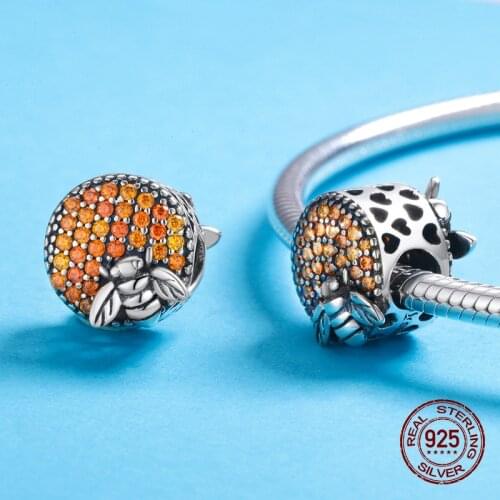 Bee Nest Yellow Zircon Beads Charm 925 Sterling Silver Jewelry Fit Original bangle Bracelet & Necklace Pendant Making Gift
