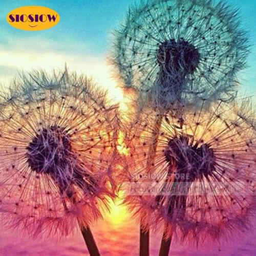 SIOSIOW Diamond Painting Dandelion Art Full Square Landscape Picture Rhinestones Diamond Beads Embroidery Kits Cross Stitch Gift
