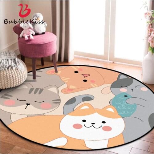 Modern Design Area Rug for Living Room Cartoon Cute Kitten Round Carpets Rugs for Children Rooms Nordic Decoration Home Baby