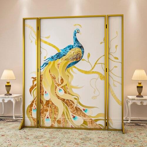 European style light luxury style folding mobile screen partition living room entrance concealing metal art screen peacock