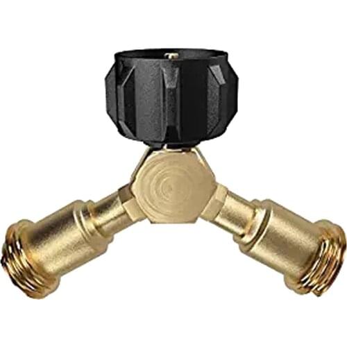 3-Way Propane Y Splitter Gas Tee Valve QCC1 Brass T Adapter Splitters connects two regulators to one propane tank