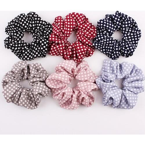 Spring Ponytail Hair Ties For Women Pink Pleated Scrunchie Elastic Hair Bands Fashion Polka Dot Headband Girls Hair Accessories