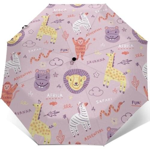 Wind Resistant Folding Automatic Umbrella Women Auto Colorful Doodle Animals Words Windproof Umbrellas Rain For Men Parasol