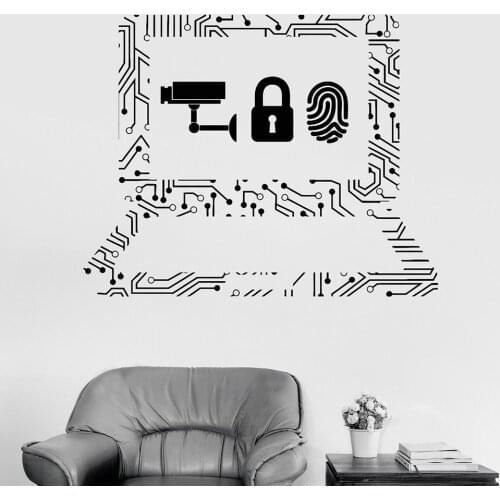Laptop technology Vinyl Wall Decal Cyber Security Laptop Internet IT Window Decal Stickers Mural Classroom Interior Decor M275