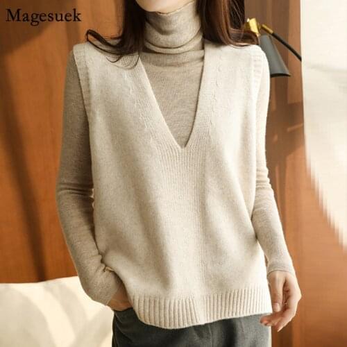 Knitted Jumper Women Sweater Vest V-neck Autumn Winter 2021 Loose Vest Sweater Women Fashion Sleeveless Pullover Sweaters 16360