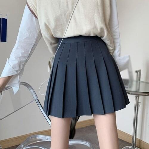 Women Pleated Skirt High Waist Cute Girls Slim Skirt Solid Color Summer Female Short Skirt