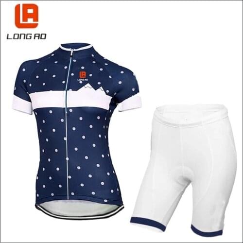 LONG AO Womens Cycling clothing set Classic short sleeve bike clothing blue cycling jersey white shorts Cycling clothes