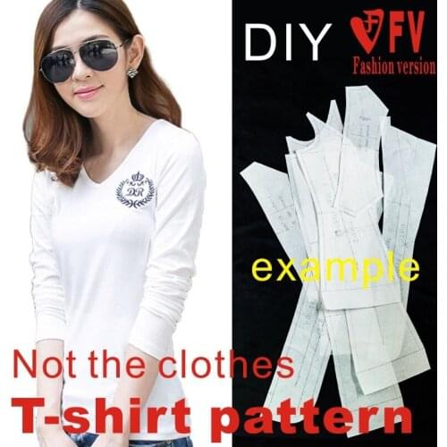 Female soil autumn clothes Slim V-neck basic long-sleeved knitted T-shirt garment cutting drawings 1:1 pattern physical BXS-18