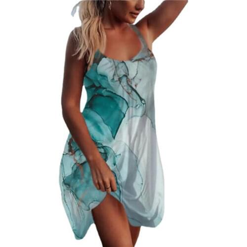Vestidos Dress Women Brand New 2019 Summer Sleeveless Shirts Womens Lady Printing Tank Beach Dress Vintage O-neck Sexy Dresses