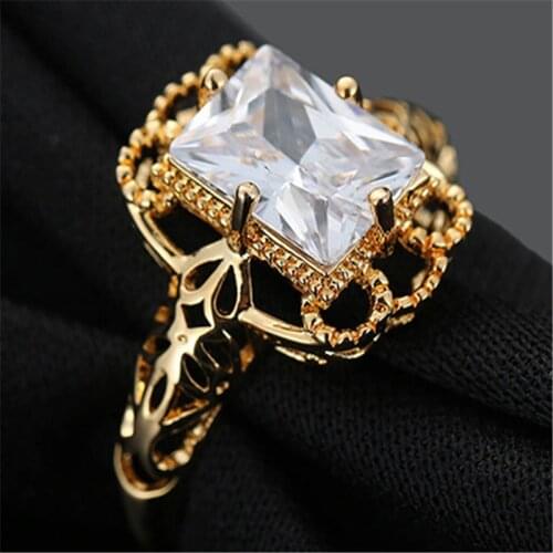 Vintage Luxury Carved Hollow Inlaid Square Crystal Ring 3 Colors Womens Rings Wedding Party Jewelry Accessories Gifts