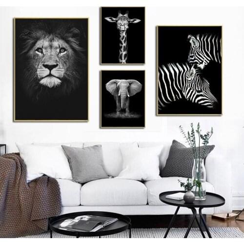 Canvas Painting Animal Wall Art Lion Elephant Deer Zebra Posters and Prints Wall Pictures for Living Room Decoration Home Decor