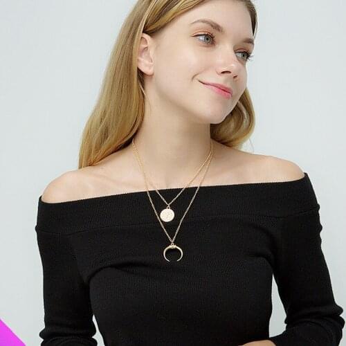 Golden Moon Sun Combination Double Necklace Ladies Retro Jewelry Fashion Gift 2021 New Products