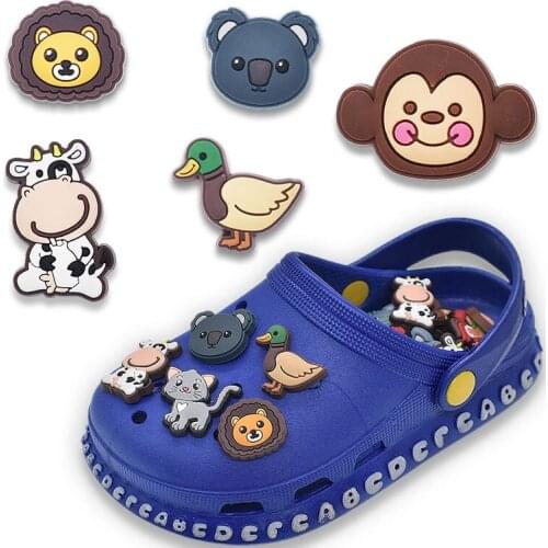 10pcs PVC Cartoon Shoe Charms Cute Lion/Monkey/Koala Croc Shoe Buckle Decorations Wrisband Ormaments fit Party Kids Gift