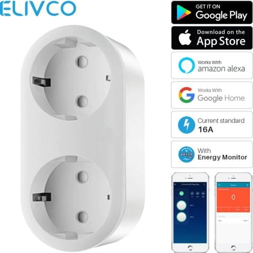 16A WiFi Smart Plug EU Plug 2 In 1 Power Outlet With Energy Monitor APP Remote Control Works With Google Home Alexa IFTTT
