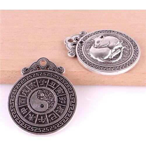 2pcs 23432 Vintage Chinese Era Zodiac Round Charms Pendant For Jewelry Making Craft Handmade Accessories