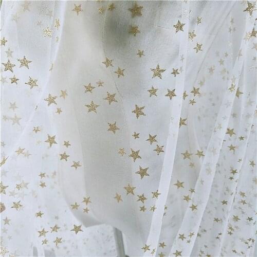 1 Yards Gauze Fabric Gold Little Stars Off White Tulle Mesh Lace Fabric For Bridal Veils, Baby Dress, Dolls Outfits