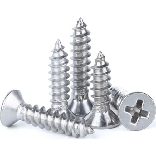 20-100Pcs 316 Stainless Steel Phillips Countersunk Head Self-tapping Wood Screws M2 M2.2 M2.6-M5 Cross Recessed Flat Head Screws