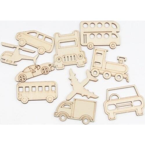 20pcs Transportation Car Aircraft Shape Wooden Slices Scrapbooking Diy Wood Crafts Home Decorations Handmade Ornaments Supplies