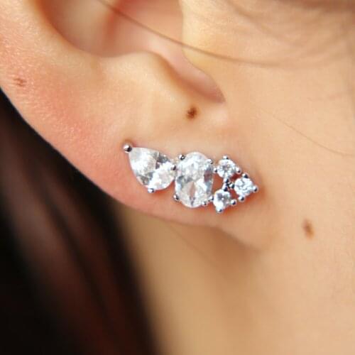 2018 new arrive sparking cz fashion jewelry tear drop cubic zirconia long climber cz stone earring