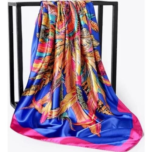 2021 Silk Scarf Women Print Hair Neck Square Scarves Office Ladies Shawl Bandanna 90CM Muslim Hijab Handkerchief Muffler Foulard