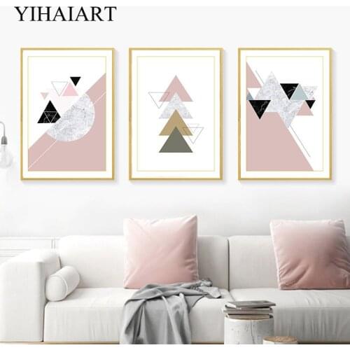Nordic Abstract Poster Geometric Minimalist Wall Art Canvas Print Painting Black Pink Decorative Picture for Living Room Decor