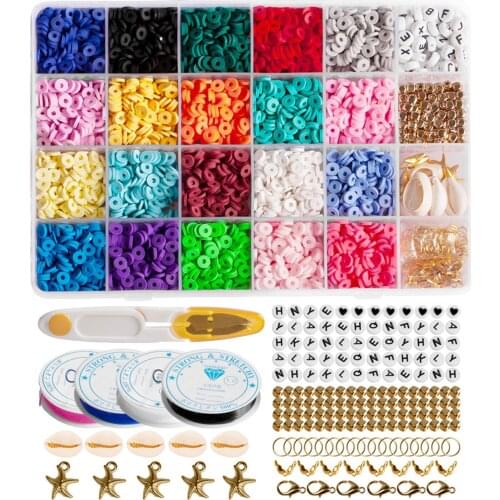 1 Set Polymer Clay Beads Flat Round Clay Disk Beads Loose Spacer Letter Beads Jewelry DIY Making Necklace Bracelet Finding