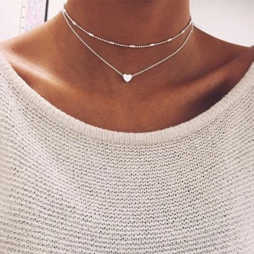 Heart Pendant Choker Necklaces For Women Collares Minimalist Jewelry Double Layer Dainty Necklace Multilayer HOT Sale #245547