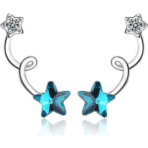 Blue Star Crystal Long Stud Earrings Tiny Zirconia Earrings Fashion Party Jewelry Gift for Women Girls kolczyki brincos