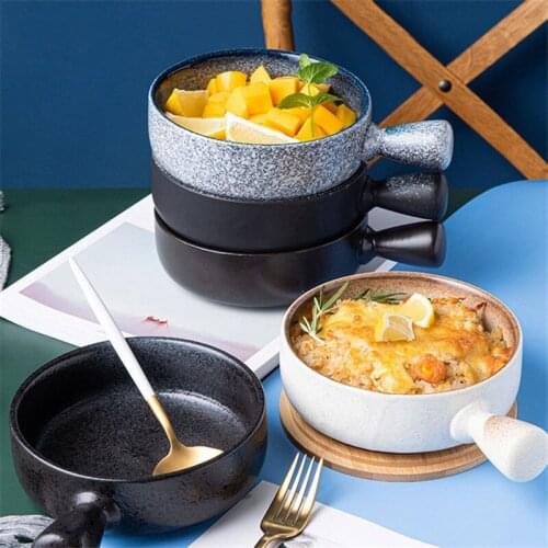 Japanese Style Ceramic Instant Noodle Bowl Creative Cute Student Dormitory Rice Dessert Bowl with Lid and Handle Tableware