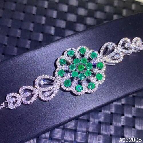 KJJEAXCMY fine jewelry 925 sterling silver inlaid natural emerald bracelet classic female hand bracelet support testing