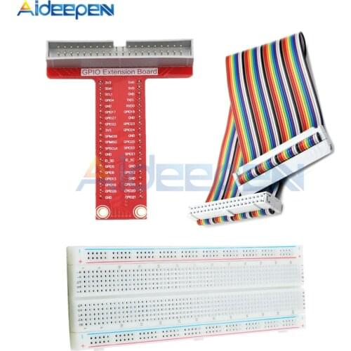 Diy Kit T-Shaped Breakout Extention Board Adapter Plate + 40Pin GPIO Cable + Breadboard for Raspberry Pi 2 3 B