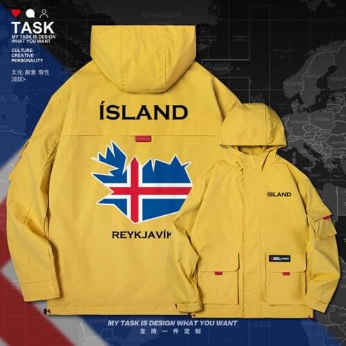 Iceland ISL Icelander Icelandic IS men jacket hooded map nation flag trench coat men new mens top long sleeve clothes autumn