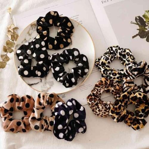 Autumn and Winter New Leopard-print Spotted Fleece Cloth Large Intestine Loop Hair Ring Womens Hair-tied Elastic Cloth Ring Hea