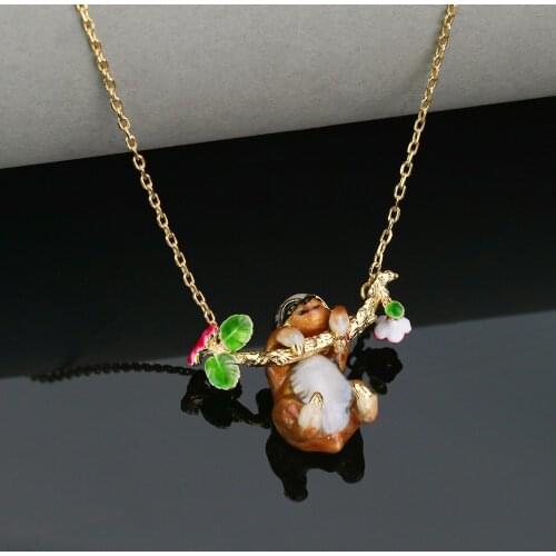 Cute Sloth Necklace For Women Simple Lovely Copper Enamel Glaze Animal Flower Pendant Neck Jewelry Fashion Party Accessories