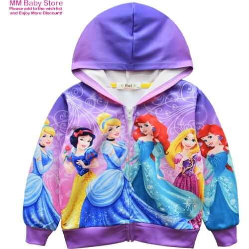 Spring Autumn Girls Coats Mermaid Rapunzel Snow White Princess Girls Coat Baby Kids Hooded Outwear Kids Cartoon Jacket Clothing