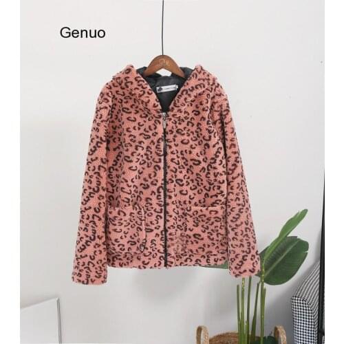 Winter Leopard Coat Women Fashion Leopard Print Faux Fur Coat Short Wool Pellet Teddy Coat Hooded Jacket Fourrure Femme Mujer