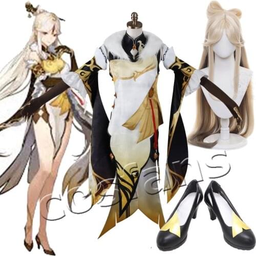 Game Genshin Impact Ningguang Cosplay Costume Ning Guang Cosplay Ning Guang cosplay Wig Genshin Impact Ning guang Cosplay Hairs
