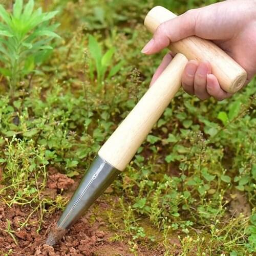 Stainless Steel Garden Weeder Sow Dibber Hand Tools Gardening Weeder With Wooden Handle For Planting And Weeding Tool