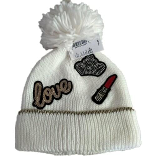 Artoon Wool Cotton Knitting Fashion Queen Crown Lipstick Cap Street Popular Autumn Winter Soft Plush Warm Adult Kid Hat with Pom