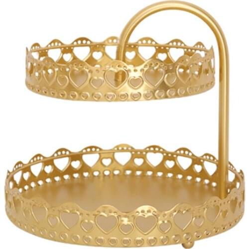 Dessert Storage Rack Jewelry Tray Snack Plate Double Deck Household layers Nordic Wedding Decoration Gold Iron Light Luxury