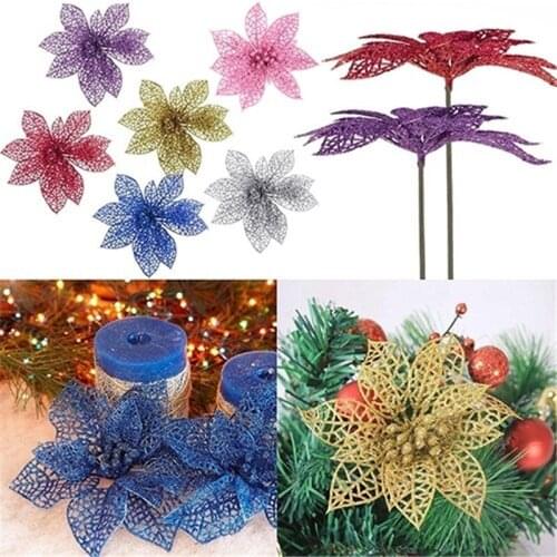10pc Christmas Tree Decoration Wedding Artificial flowers Simulation Christmas Glitter Valentines Day Decoration 5Z