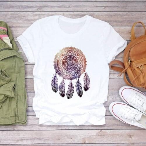 Dream Feather Funny Print T Shirts Women Harajuku Ullzang White T-shirts 90s Graphic Tshirts Cute Top Tees Female