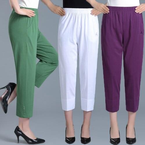 2021 Summer Womens Pure Cotton Pants Plus Size 4XL Woman Loose Casual Elastic Waist Straight Tube Pants High Waist Pants