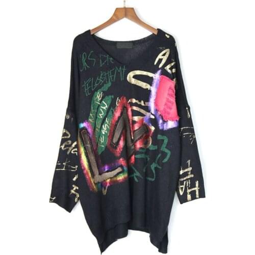 Punk rock Autumn new fashion Graffiti Print full sleeve Puls size sweater womens tops Streetwear outwear tops Pullovers LT378S30
