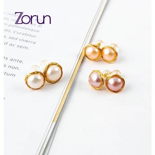 Zorun-Freshwater White Pearl 10MM with 925 Sterling Silver Handmade Jewelry Stud Earring for Women by Hand Hot Design