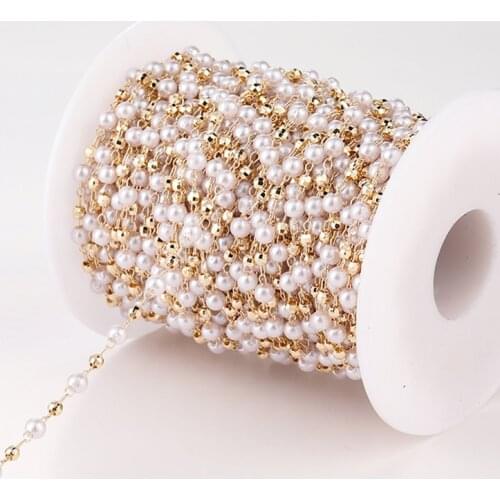 1meter Bulk Chain for Jewelry Making Diy Necklace Bracelet Ankle Chain 4mm Pearl with 3mm Copper Ball Bead Chain Accessories