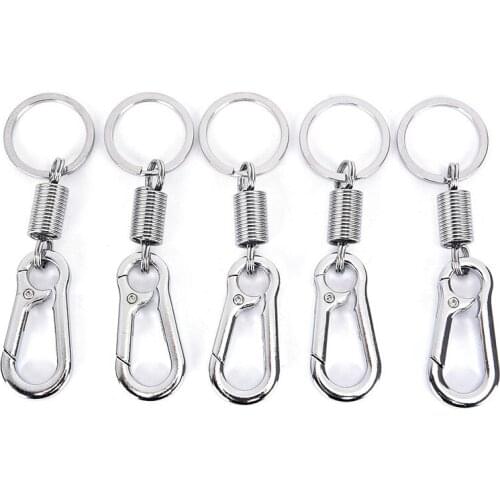 2Pcs/Lot Stainless Steel Waist Belt Clip Anti-lost Buckle Hanging Keyring Outdoor Retractable Spring Buckle Carabiner Keychain