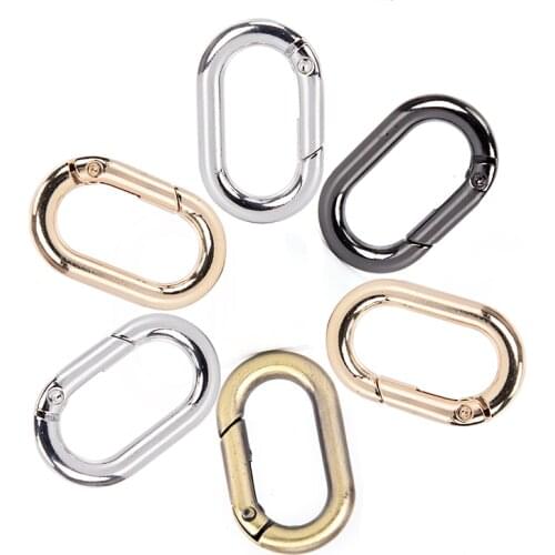5pcs Zinc Alloy Plated Gate Spring Oval Ring Buckle Outdoor Carabiner Purses Handbags Clips Round Push Trigger Snap Hooks