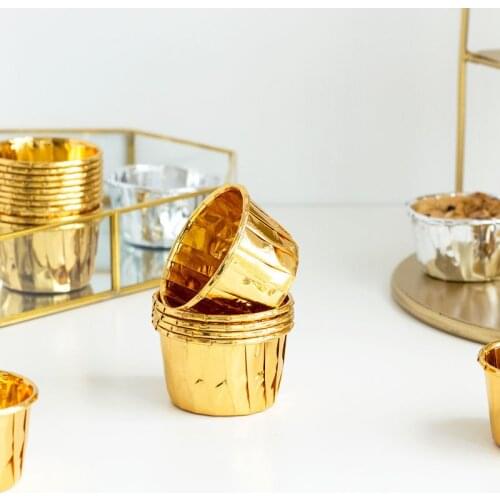 50Pcs Cupcake Paper Cup For Wedding Party Cupcake Liner Baking Cup Tray Cake Pastry Wrapper Case gold silver curled paper cups