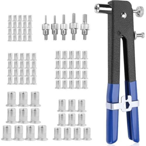 86pcs/set Hand Riveter Nut Rivet Gun Kit M3-M8 Manual Threaded Nut Rive Tool kit Stainless Steel Nuts Metric Thread For Screws